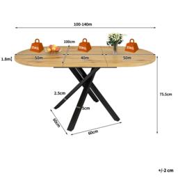 Extendable Dining Table with Sturdy X-Shaped Metal Frame, Space-Saving Convertible Table with Adjustable Feet, 100L x 40W x 75.5H cm, Wood - Aosom UK - thumbnail 3