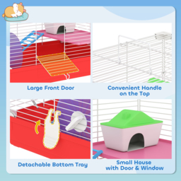 PawHut Dwarf Hamster Metal Cage w/ Tunnels Exercise Wheel Water Bottle Dishes Red and White - Aosom UK - thumbnail 5