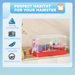 PawHut Dwarf Hamster Metal Cage w/ Tunnels Exercise Wheel Water Bottle Dishes Red and White - Aosom UK - thumbnail 7