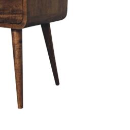Solid Mango Wood Mini Curved Bedside Table with Drawer and Open Shelf, Desk with Aged Weathered Finish, 30L x 30W x 55H cm, Brown - Aosom UK - thumbnail 5