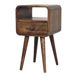 Solid Mango Wood Mini Curved Bedside Table with Drawer and Open Shelf, Desk with Aged Weathered Finish, 30L x 30W x 55H cm, Brown - Aosom UK - thumbnail 6