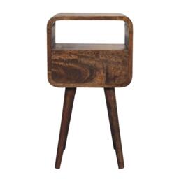 Solid Mango Wood Mini Curved Bedside Table with Drawer and Open Shelf, Desk with Aged Weathered Finish, 30L x 30W x 55H cm, Brown - Aosom UK - thumbnail 8