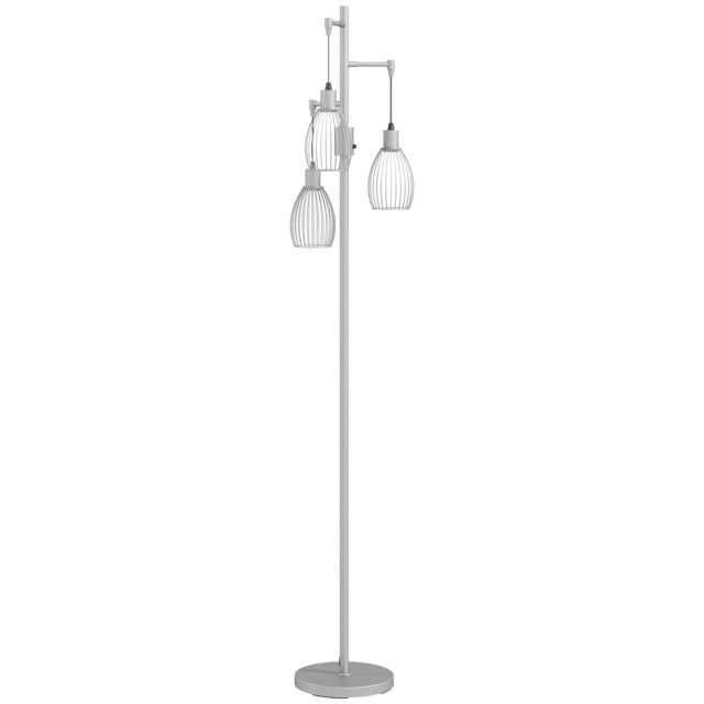 HOMCOM 170cm Industrial 3-Light Floor Lamp, Dimmable Standing Lamp with Steel Lampshades for Living Room, Bedroom, Dinging Room, Study, Silver Tone - image 1