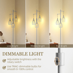 HOMCOM 170cm Industrial 3-Light Floor Lamp, Dimmable Standing Lamp with Steel Lampshades for Living Room, Bedroom, Dinging Room, Study, Silver Tone - thumbnail 4