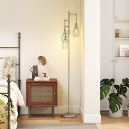 HOMCOM 170cm Industrial 3-Light Floor Lamp, Dimmable Standing Lamp with Steel Lampshades for Living Room, Bedroom, Dinging Room, Study, Silver Tone - thumbnail 9