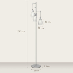 HOMCOM 170cm Industrial 3-Light Floor Lamp, Dimmable Standing Lamp with Steel Lampshades for Living Room, Bedroom, Dinging Room, Study, Silver Tone - thumbnail 3