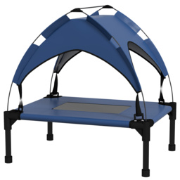 PawHut Cooling Raised Pet Bed w/ Washable Breathable Mesh, for Mini Small Dogs, 61 x 46 x 63cm - Dark Blue - Aosom UK