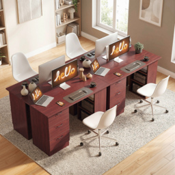 HOMCOM Computer Desk, Writing Table, PC Workstation with 3 Storage Shelves and Drawers, Handle, for Home Office, Walnut Brown - thumbnail 8