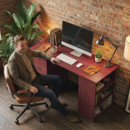 HOMCOM Computer Desk, Writing Table, PC Workstation with 3 Storage Shelves and Drawers, Handle, for Home Office, Walnut Brown - thumbnail 9