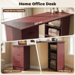HOMCOM Computer Desk, Writing Table, PC Workstation with 3 Storage Shelves and Drawers, Handle, for Home Office, Walnut Brown - thumbnail 4