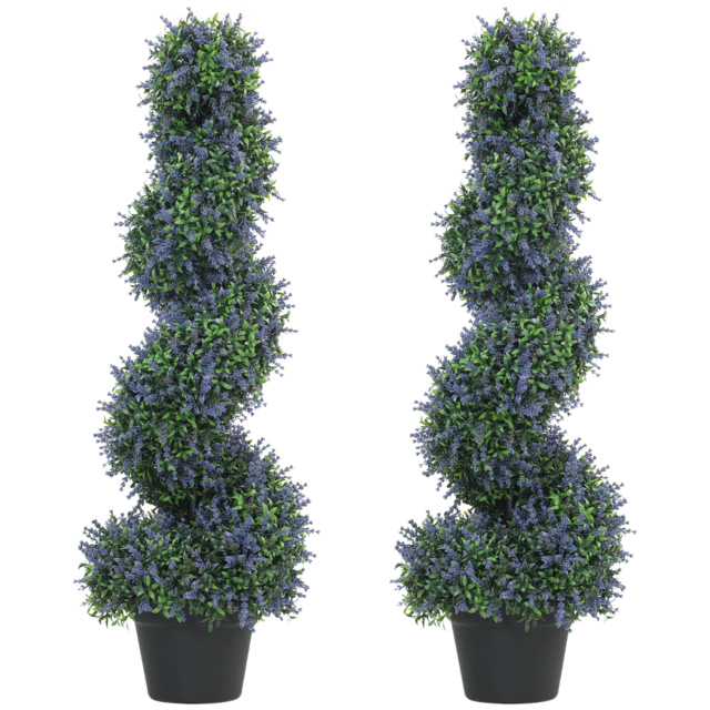 HOMCOM Artificial Lavender Topiary Tree Set of 2, UV Resistant Fake Plants in Pot for Indoor Outdoor Decor, 90 cm, Purple - image 1