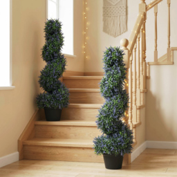 HOMCOM Artificial Lavender Topiary Tree Set of 2, UV Resistant Fake Plants in Pot for Indoor Outdoor Decor, 90 cm, Purple - thumbnail 2