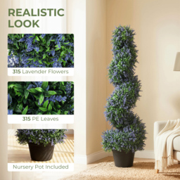 HOMCOM Artificial Lavender Topiary Tree Set of 2, UV Resistant Fake Plants in Pot for Indoor Outdoor Decor, 90 cm, Purple - thumbnail 4