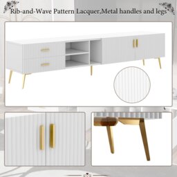 Modern TV Units with Storage for 75-Inch Televisions, MDF Construction, Metal Legs, Corner TV Stand for Living Room, 180x35x41 cm, White - Aosom.UK - thumbnail 7