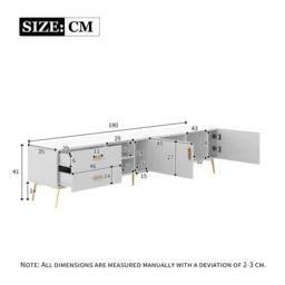 Modern TV Units with Storage for 75-Inch Televisions, MDF Construction, Metal Legs, Corner TV Stand for Living Room, 180x35x41 cm, White - Aosom.UK - thumbnail 3