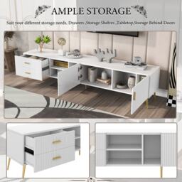 Modern TV Units with Storage for 75-Inch Televisions, MDF Construction, Metal Legs, Corner TV Stand for Living Room, 180x35x41 cm, White - Aosom.UK - thumbnail 5