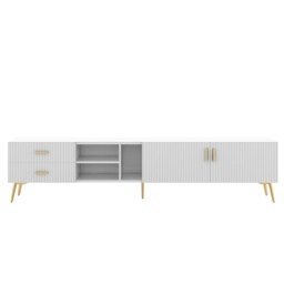 Modern TV Units with Storage for 75-Inch Televisions, MDF Construction, Metal Legs, Corner TV Stand for Living Room, 180x35x41 cm, White - Aosom.UK - thumbnail 2