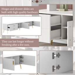 Modern TV Units with Storage for 75-Inch Televisions, MDF Construction, Metal Legs, Corner TV Stand for Living Room, 180x35x41 cm, White - Aosom.UK - thumbnail 6