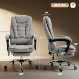 Vinsetto Massage Executive Office Chair, Heated 6 Points Vibration, Adjustable Swivel Ergonomic Desk Chair Recliner w/ Footrest Grey - Aosom UK - thumbnail 3