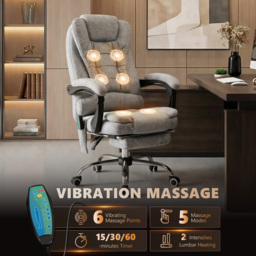 Vinsetto Massage Executive Office Chair, Heated 6 Points Vibration, Adjustable Swivel Ergonomic Desk Chair Recliner w/ Footrest Grey - Aosom UK - thumbnail 4