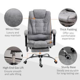 Vinsetto Massage Executive Office Chair, Heated 6 Points Vibration, Adjustable Swivel Ergonomic Desk Chair Recliner w/ Footrest Grey - Aosom UK - thumbnail 8