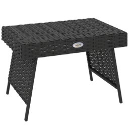 Outsunny Foldable Outdoor Coffee Table, Steel Frame Rattan Side Table, Coffee Table Side Table for Garden, Black
