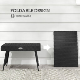 Outsunny Foldable Outdoor Coffee Table, Steel Frame Rattan Side Table, Coffee Table Side Table for Garden, Black - thumbnail 6