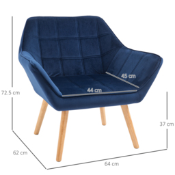 HOMCOM Armchair Accent Chair Wide Arms Slanted Back Padding Iron Frame Wooden Legs Home Bedroom Furniture Seating Set of 2 Blue - Aosom UK - thumbnail 3
