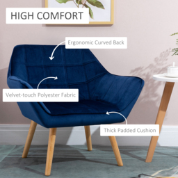HOMCOM Armchair Accent Chair Wide Arms Slanted Back Padding Iron Frame Wooden Legs Home Bedroom Furniture Seating Set of 2 Blue - Aosom UK - thumbnail 4