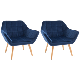 HOMCOM Armchair Accent Chair Wide Arms Slanted Back Padding Iron Frame Wooden Legs Home Bedroom Furniture Seating Set of 2 Blue - Aosom UK