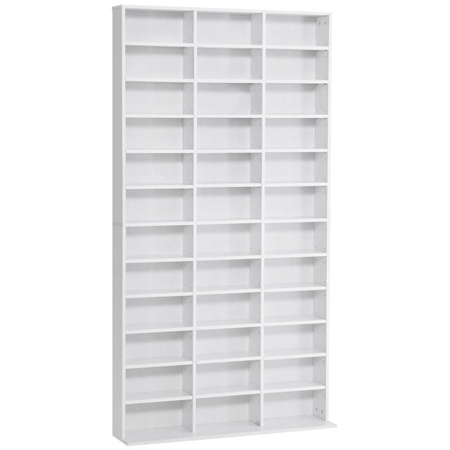 HOMCOM CD / DVD Storage Shelf Storage Unit for 1116 CDs Height-Adjustable Compartments 102 x 24 x 195 cm White - image 1