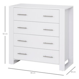 HOMCOM 4-Drawer Chest of Drawers, Storage Organizer Unit with Metal Handles Base Freestanding Unit Furnishing Living Room, White - thumbnail 3