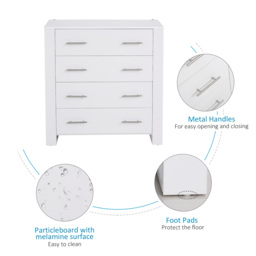 HOMCOM 4-Drawer Chest of Drawers, Storage Organizer Unit with Metal Handles Base Freestanding Unit Furnishing Living Room, White - thumbnail 6
