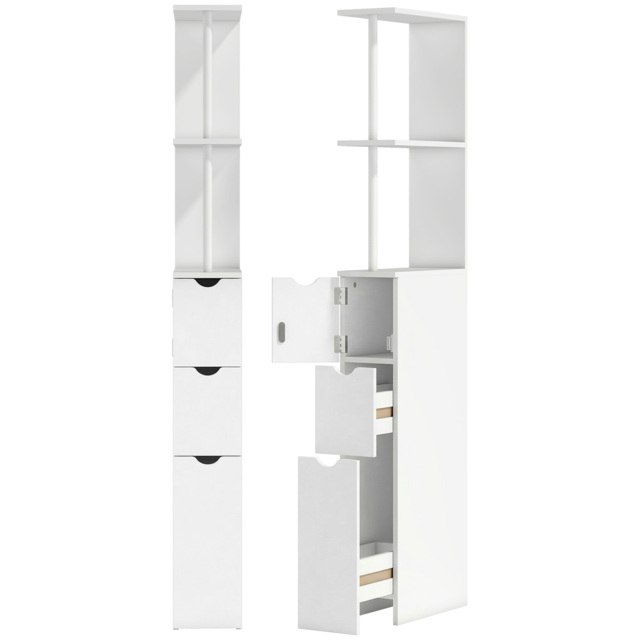 HOMCOM Slim Bathroom Storage Cabinet with Drawers, Tall Bathroom Cupboard with 2-Tier Shelf, White - image 1