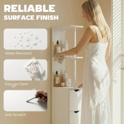 HOMCOM Slim Bathroom Storage Cabinet with Drawers, Tall Bathroom Cupboard with 2-Tier Shelf, White - thumbnail 6