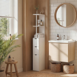 HOMCOM Slim Bathroom Storage Cabinet with Drawers, Tall Bathroom Cupboard with 2-Tier Shelf, White - thumbnail 2