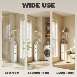 HOMCOM Slim Bathroom Storage Cabinet with Drawers, Tall Bathroom Cupboard with 2-Tier Shelf, White - thumbnail 8