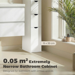 HOMCOM Slim Bathroom Storage Cabinet with Drawers, Tall Bathroom Cupboard with 2-Tier Shelf, White - thumbnail 4