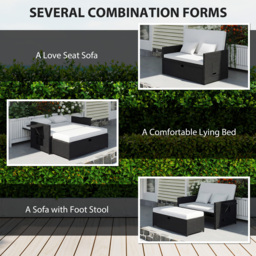 Outsunny Rattan Garden Daybed, Assembled Double Sun Lounger with 5-Level Adjustable Back, Storage Ottoman, Cream White - thumbnail 5