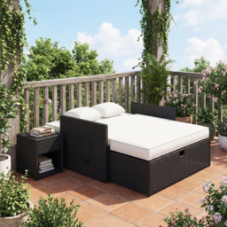 Outsunny Rattan Garden Daybed, Assembled Double Sun Lounger with 5-Level Adjustable Back, Storage Ottoman, Cream White - thumbnail 9