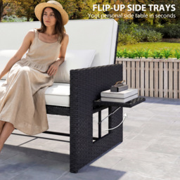 Outsunny Rattan Garden Daybed, Assembled Double Sun Lounger with 5-Level Adjustable Back, Storage Ottoman, Cream White - thumbnail 8