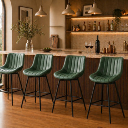 HOMCOM Set of 2 PU Leather Swivel Bar Stools - Dark Green - thumbnail 9