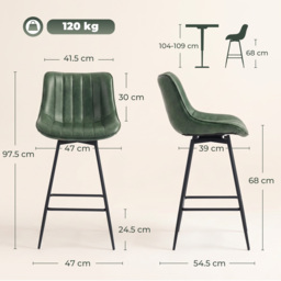HOMCOM Set of 2 PU Leather Swivel Bar Stools - Dark Green - thumbnail 3