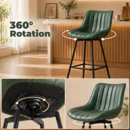 HOMCOM Set of 2 PU Leather Swivel Bar Stools - Dark Green - thumbnail 5