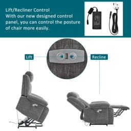 Electric Power Lift Recliner Chair with Heating, Built-in USB Charging Ports, Storage Pocket, Chic Massage Chair with Easy Assembly, Grey - Aosom UK - thumbnail 9