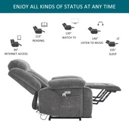 Electric Power Lift Recliner Chair with Heating, Built-in USB Charging Ports, Storage Pocket, Chic Massage Chair with Easy Assembly, Grey - Aosom UK - thumbnail 5