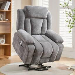 Electric Power Lift Recliner Chair with Heating, Built-in USB Charging Ports, Storage Pocket, Chic Massage Chair with Easy Assembly, Grey - Aosom UK - thumbnail 1