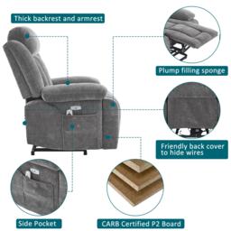 Electric Power Lift Recliner Chair with Heating, Built-in USB Charging Ports, Storage Pocket, Chic Massage Chair with Easy Assembly, Grey - Aosom UK - thumbnail 7