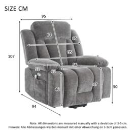Electric Power Lift Recliner Chair with Heating, Built-in USB Charging Ports, Storage Pocket, Chic Massage Chair with Easy Assembly, Grey - Aosom UK - thumbnail 3