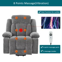 Electric Power Lift Recliner Chair with Heating, Built-in USB Charging Ports, Storage Pocket, Chic Massage Chair with Easy Assembly, Grey - Aosom UK - thumbnail 6